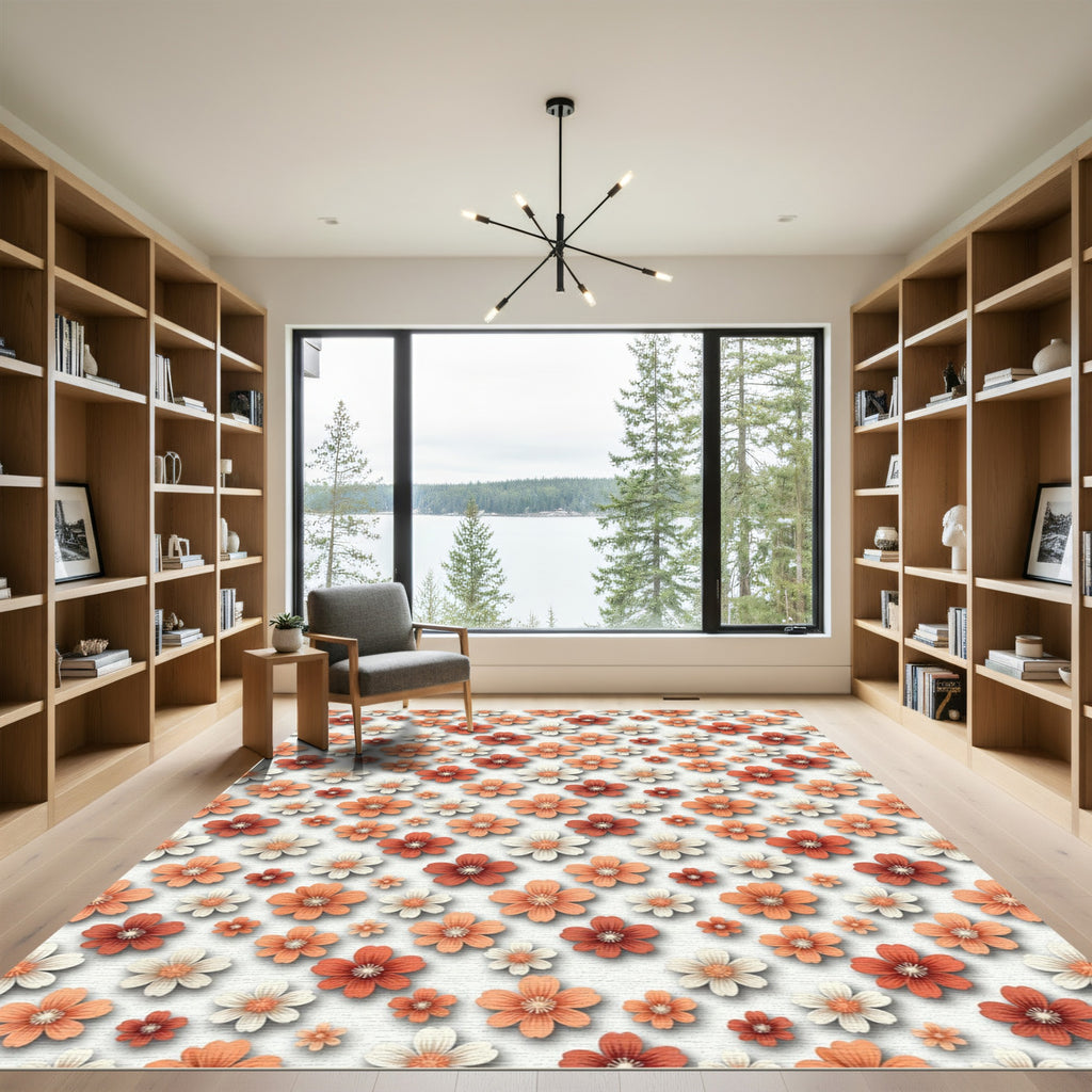 Terra Cotta Floral Blossom Spread Rug