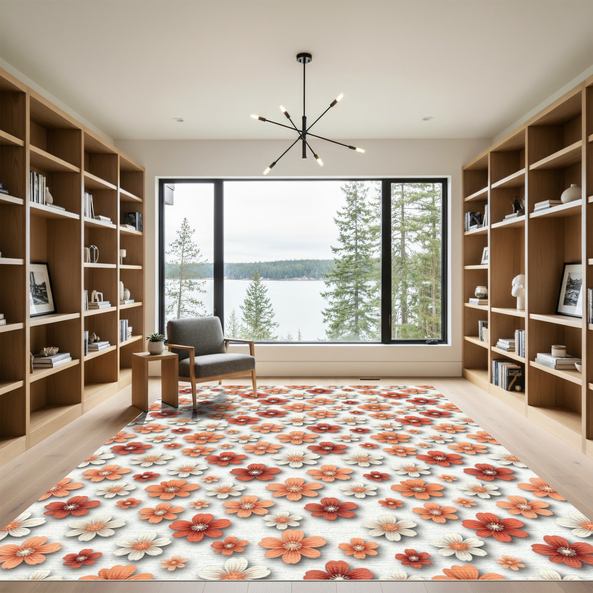 Terra Cotta Floral Blossom Spread Rug
