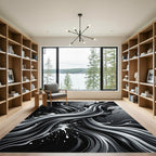 Modern Monochrome Abstract Fluid Flow Rug