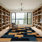 Modern Navy and Ochre Geometric Block Rug