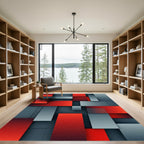 Striking Red Gray Geometric Blocks Rug