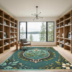 Botanical Floral Crest in Dusty Teal Rug
