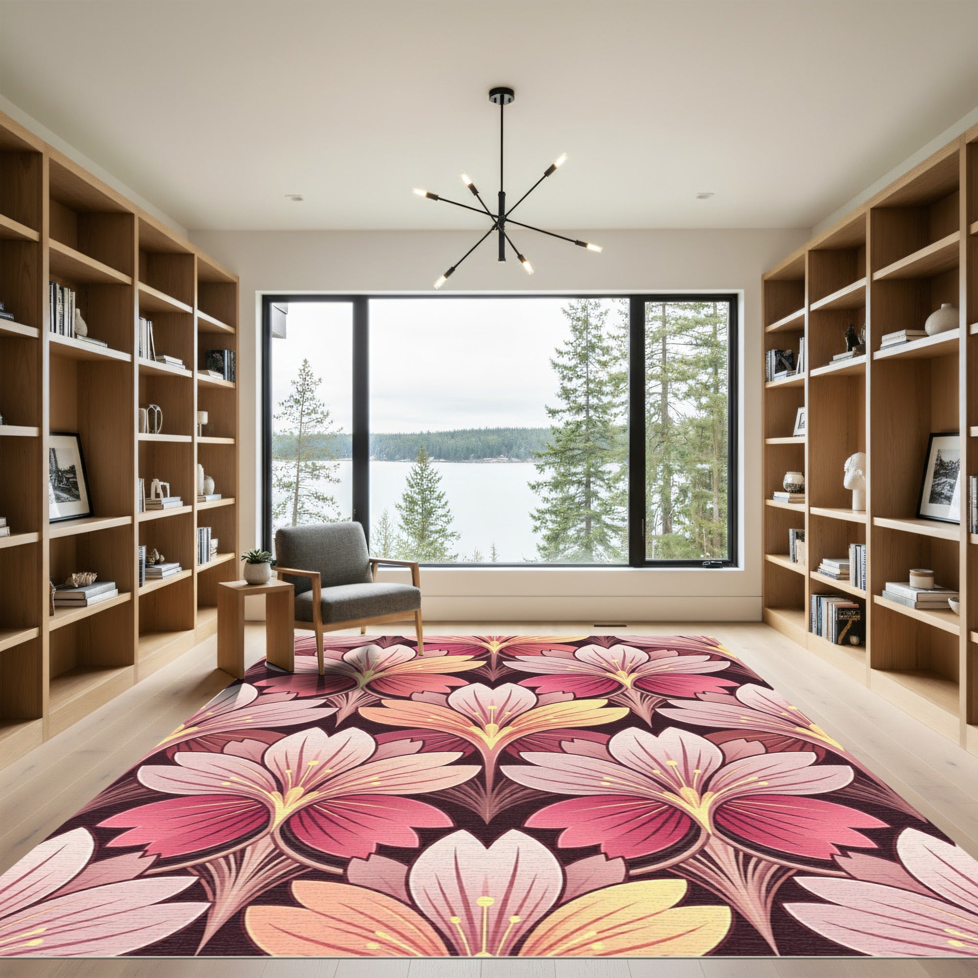 Art Nouveau Pink Floral Symmetry Rug