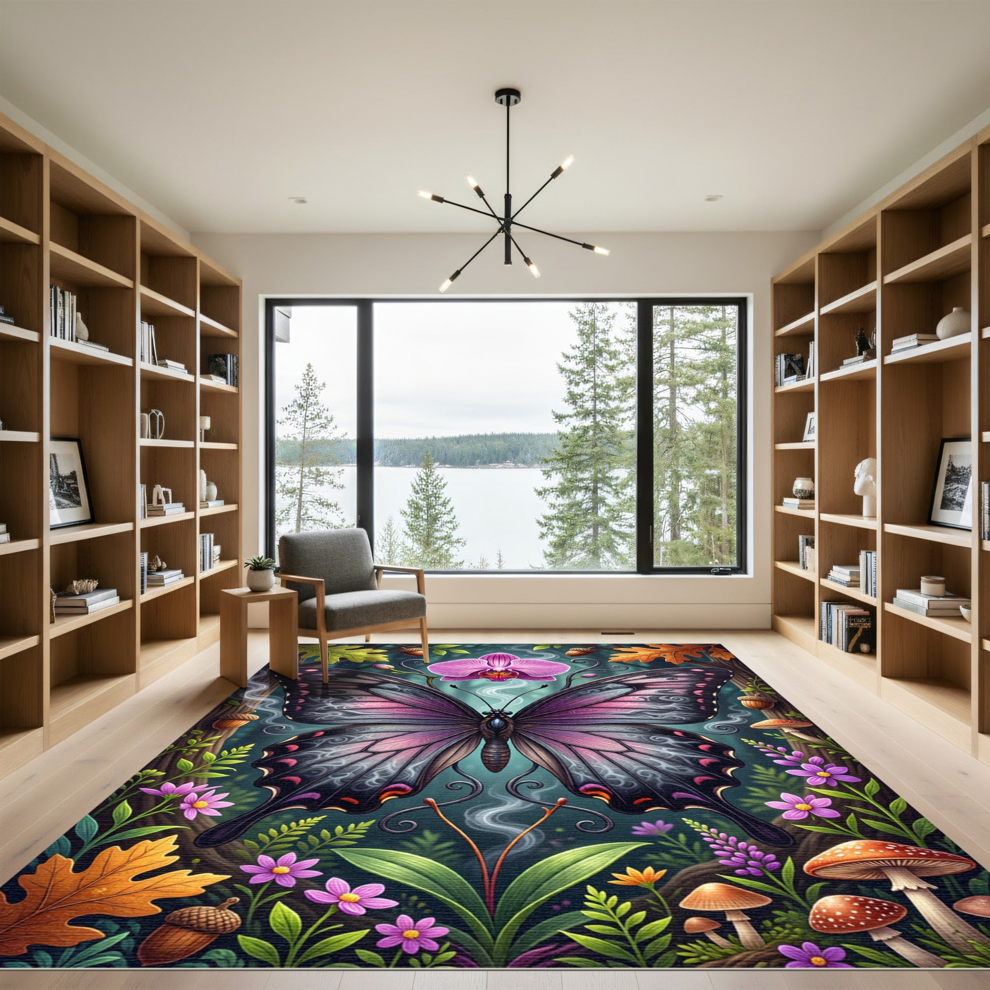 Enchanted Orchid Butterfly Garden Swirls Rug