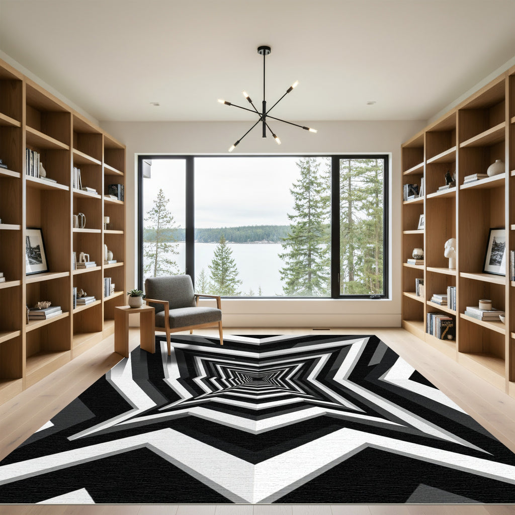 Monochrome Optical Geometric Tunnel Rug