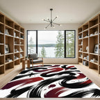Dynamic Crimson and Black Brushstroke Abstract Rug