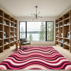 Vibrant Burgundy Rose Wavy Striped Rug