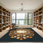 Ornate Gold Swirl Ribbon Emblem Rug