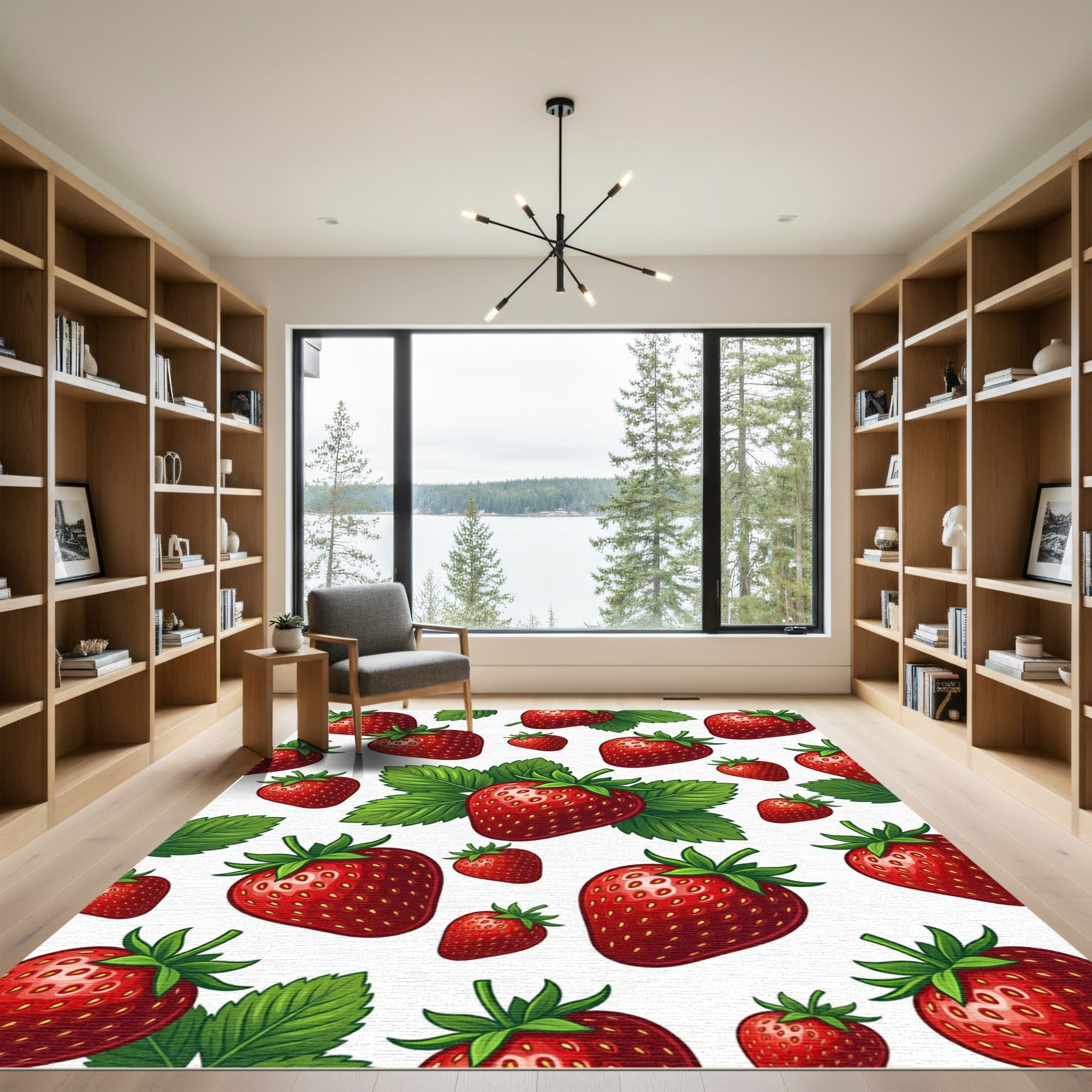 Vibrant Crimson Strawberry Fruit Botanical Rug