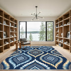 Deep Blue Ikat Diamond Medallion Rug