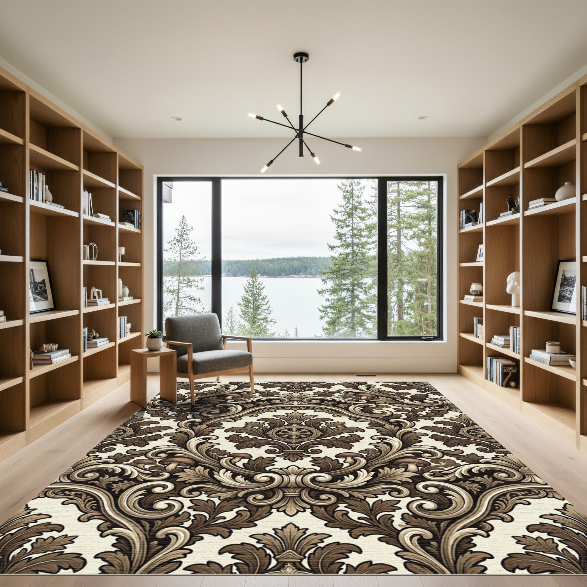 Antique Brown Acanthus Scrollwork Rug