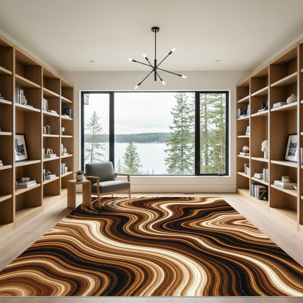Golden Brown Swirl Marble Rug