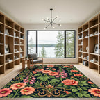 Elegant Peach Floral Garden Scroll Rug