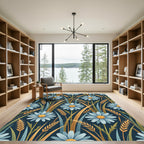 Blue Daisy Wheat Field Garden Rug