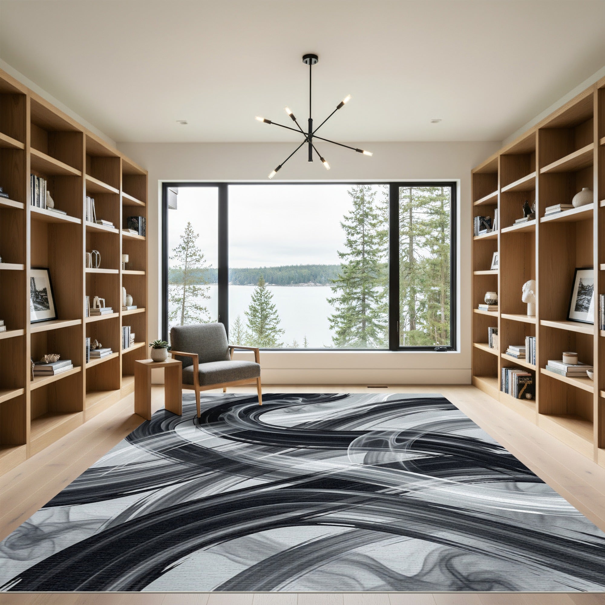 Monochrome Abstract Brushstroke Ribbon Rug