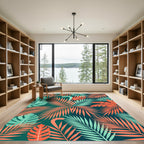 Lush Coral and Mint Tropical Foliage Rug