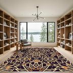 Golden Geometric Star Celestial Medallion Rug