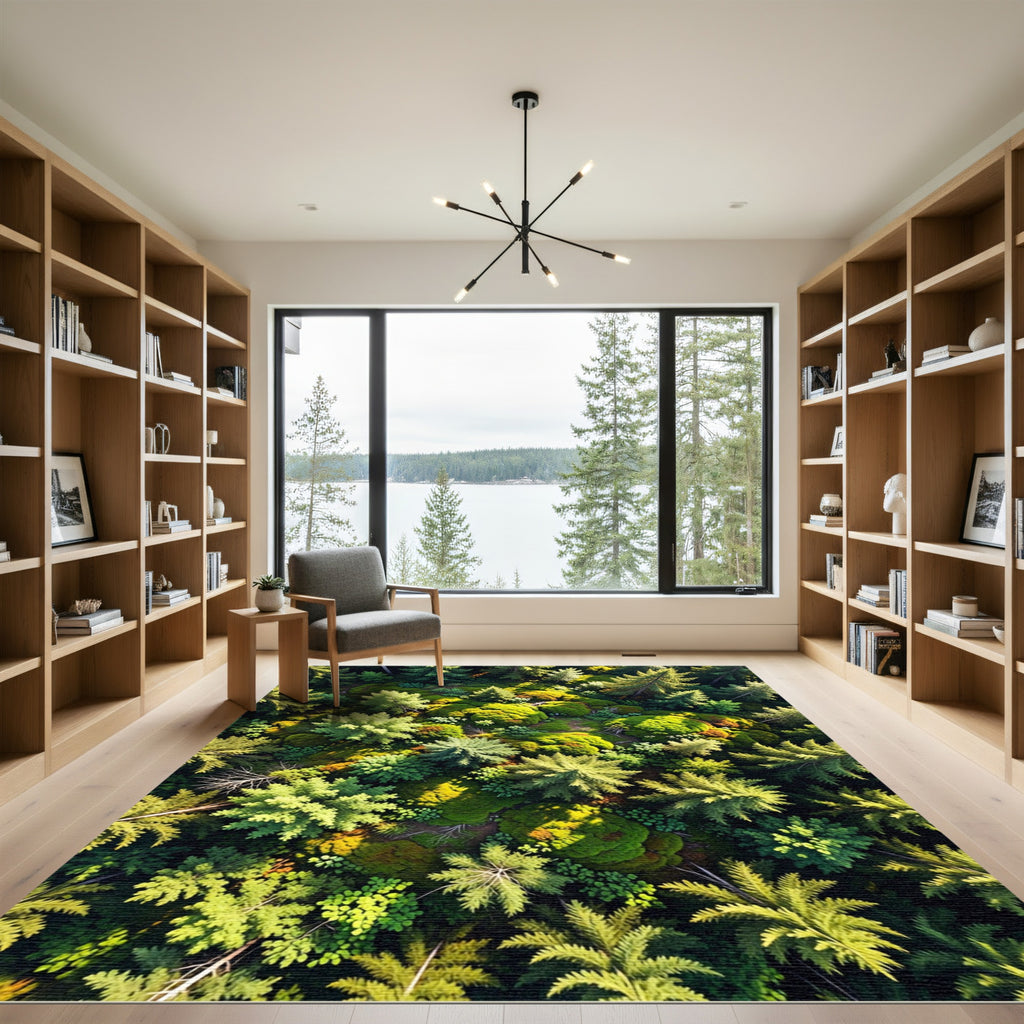 Lush Emerald Forest Moss Canopy Rug