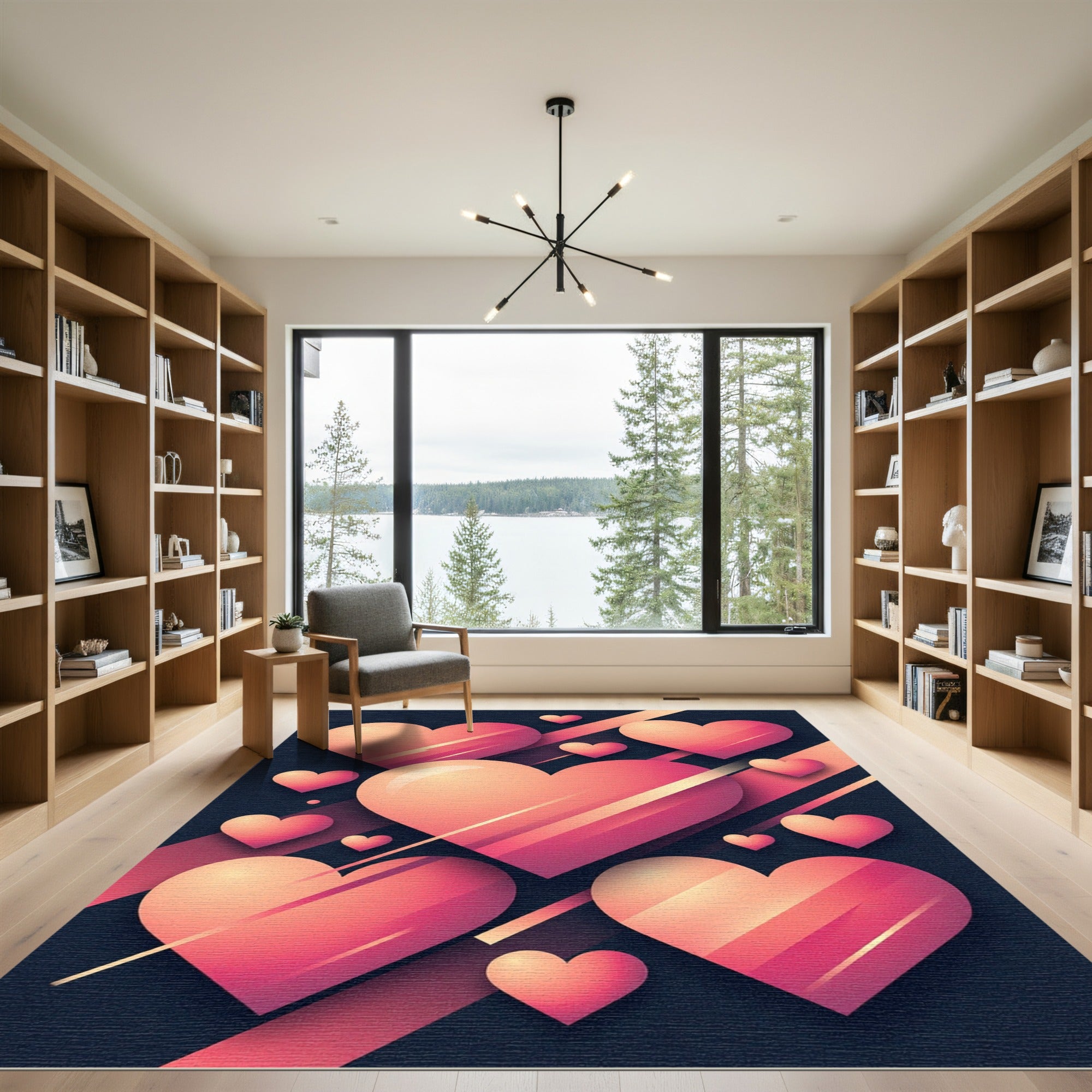Coral Hearts Diagonal Stripe Composition Rug