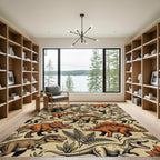 Retro Earthy Dinosaur Fern Wilderness Rug