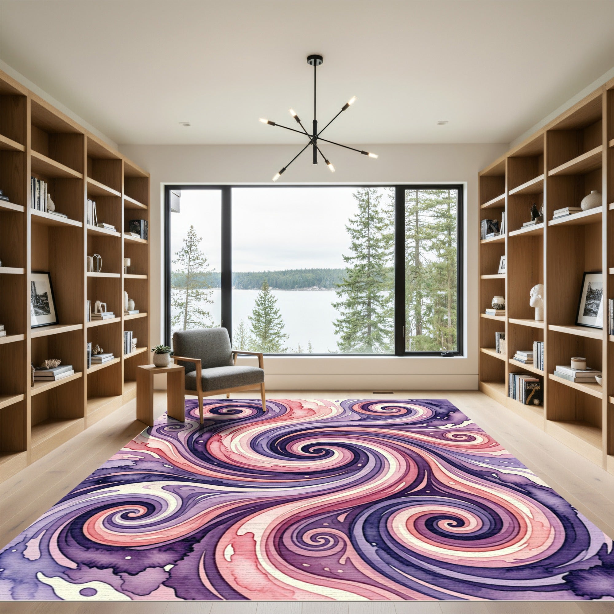 Abstract Lavender and Coral Swirls Rug