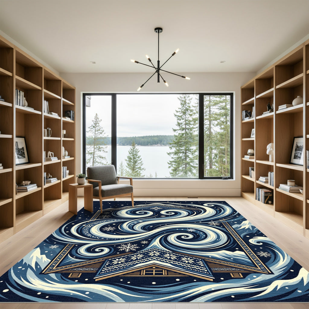 Midnight Navy Nordic Winter Wind Rug