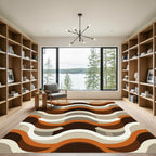 Mid-Century Retro Burnt Orange Wavy Stripe Rug