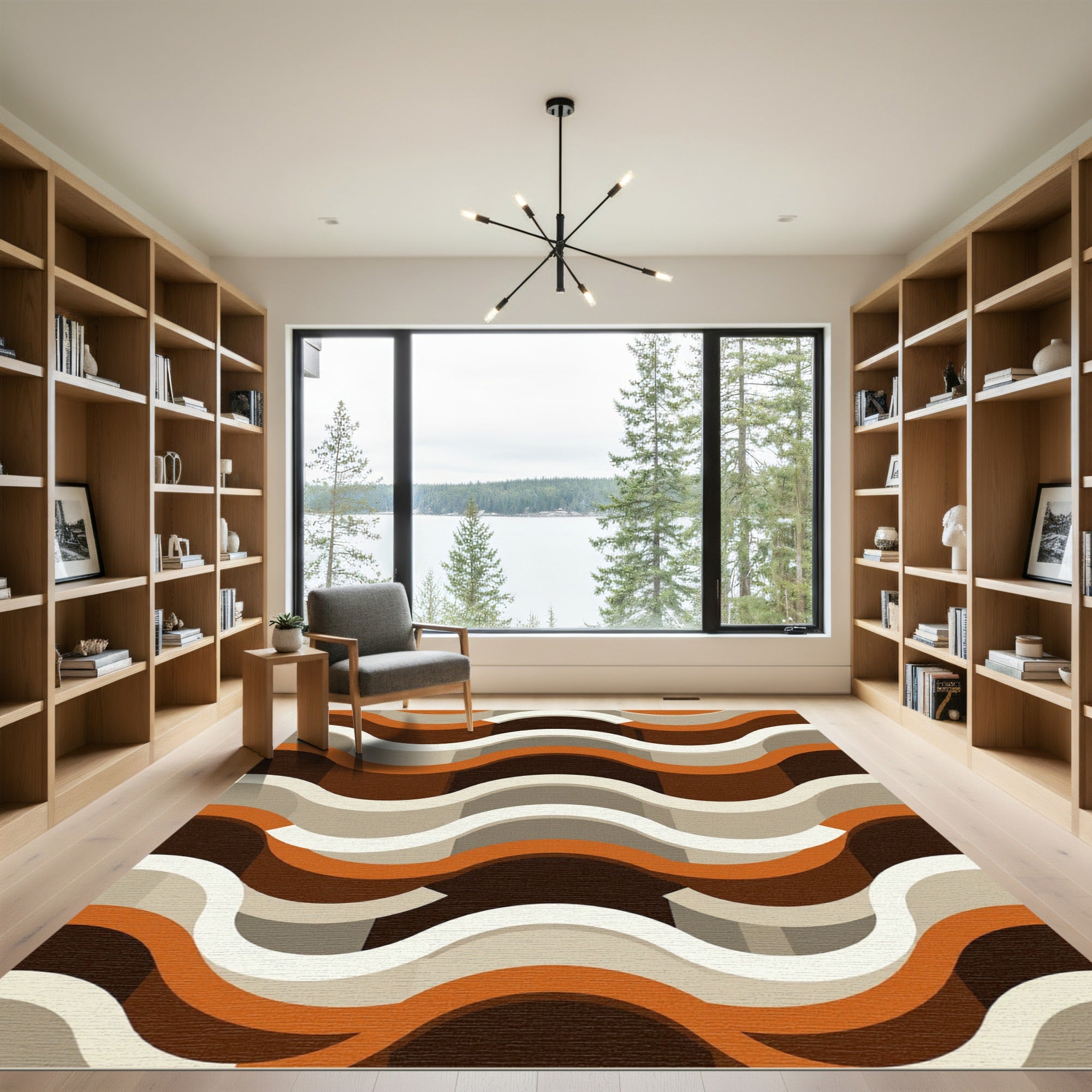 Mid-Century Retro Burnt Orange Wavy Stripe Rug