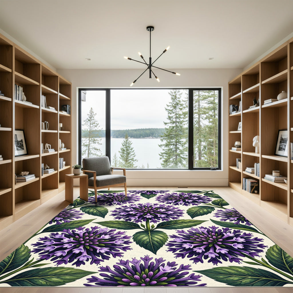 Vibrant Purple Allium Floral Botanical Rug