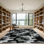 Monochrome Grayscale Ink Splatter Camouflage Rug