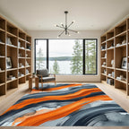 Abstract Orange and Charcoal Wave Rug