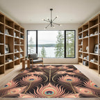 Elegant Peach Peacock Feather Art Deco Rug