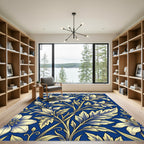 Elegant Golden Lily Floral Cobalt Rug