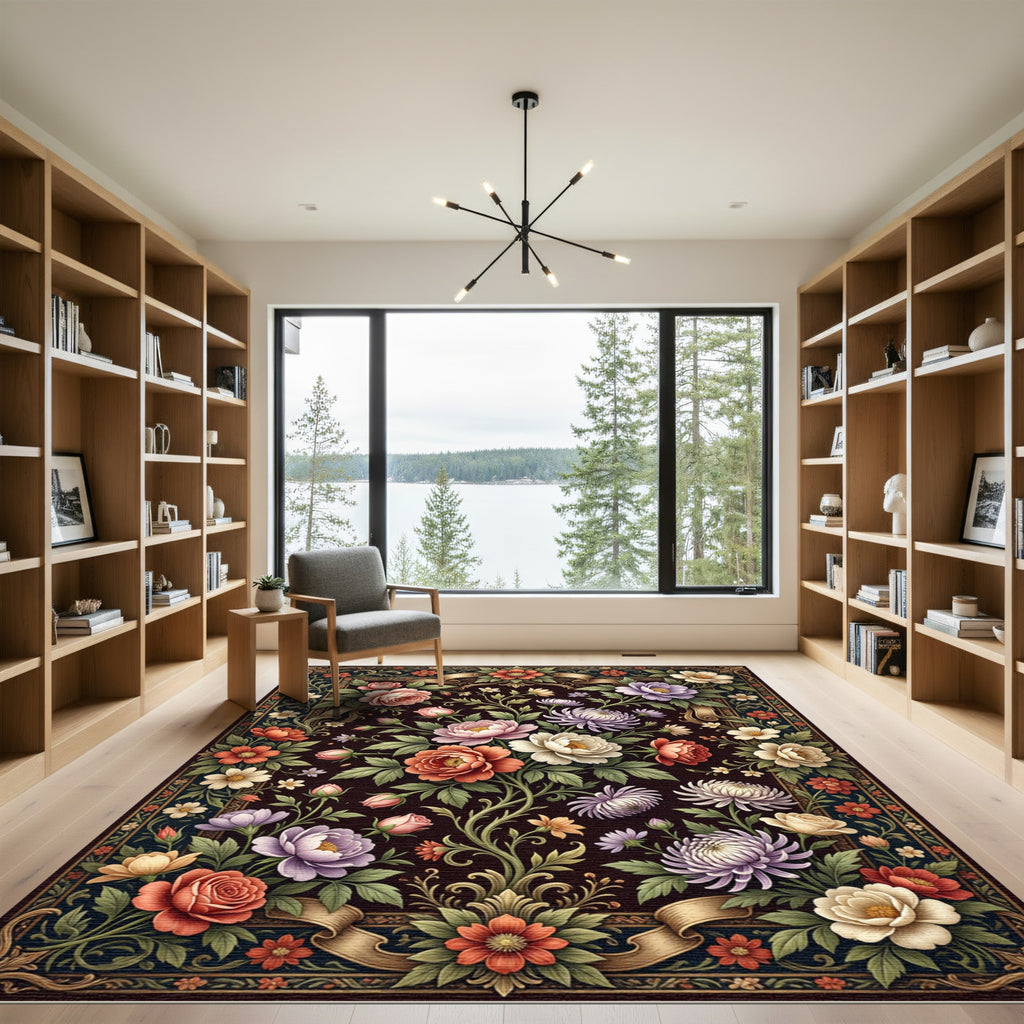 Ornate Floral Garden Medallion Rug
