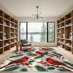 Winter Cardinal Birch Branch Illustration Rug