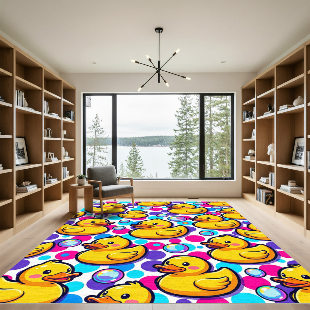Playful Yellow Duck Bubble Polka Dot Rug