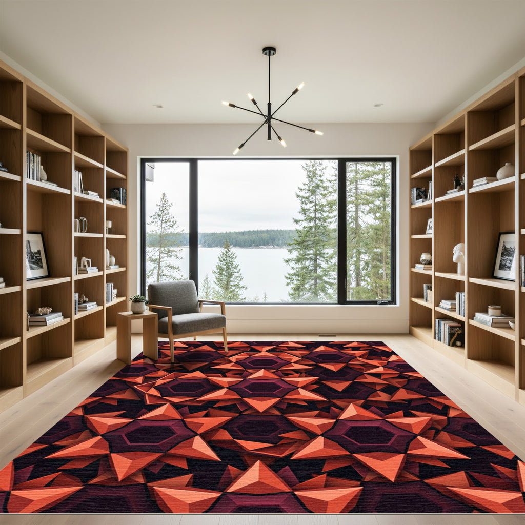 Orange Ruby Geometric Star Rug