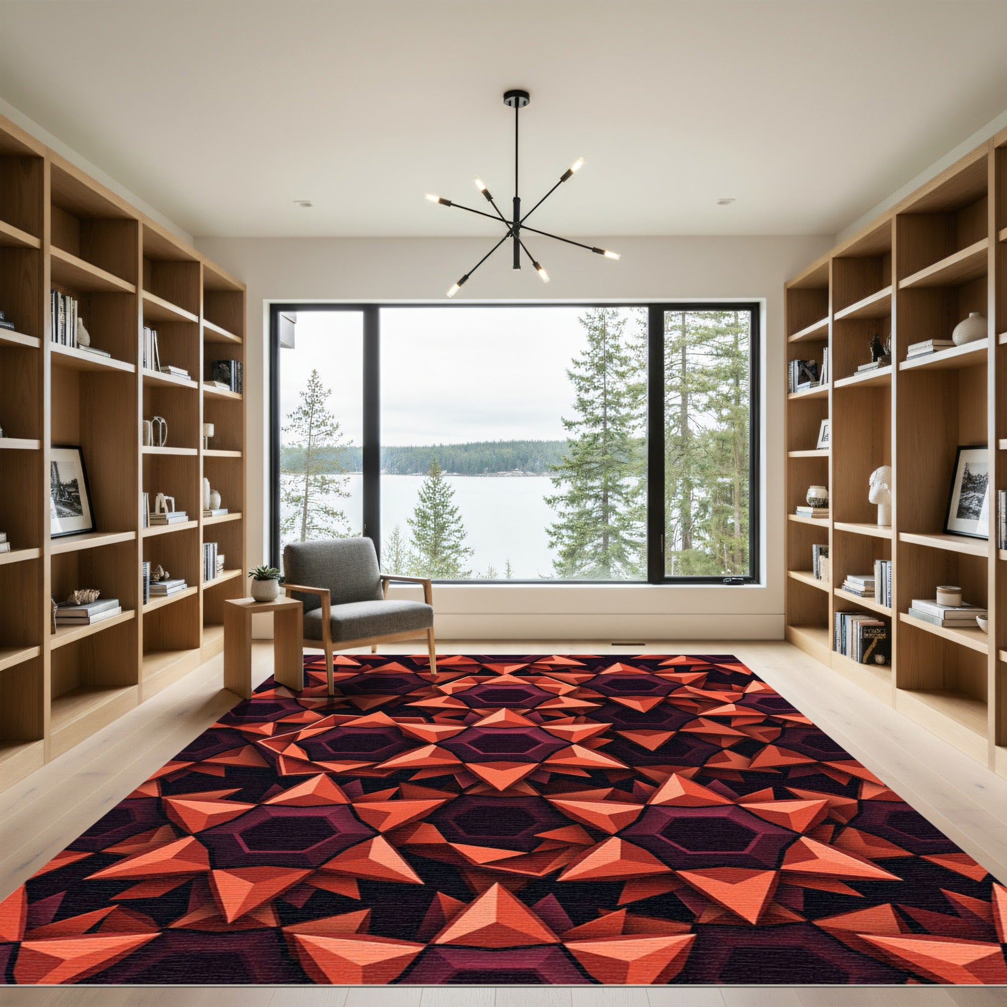 Orange Ruby Geometric Star Rug