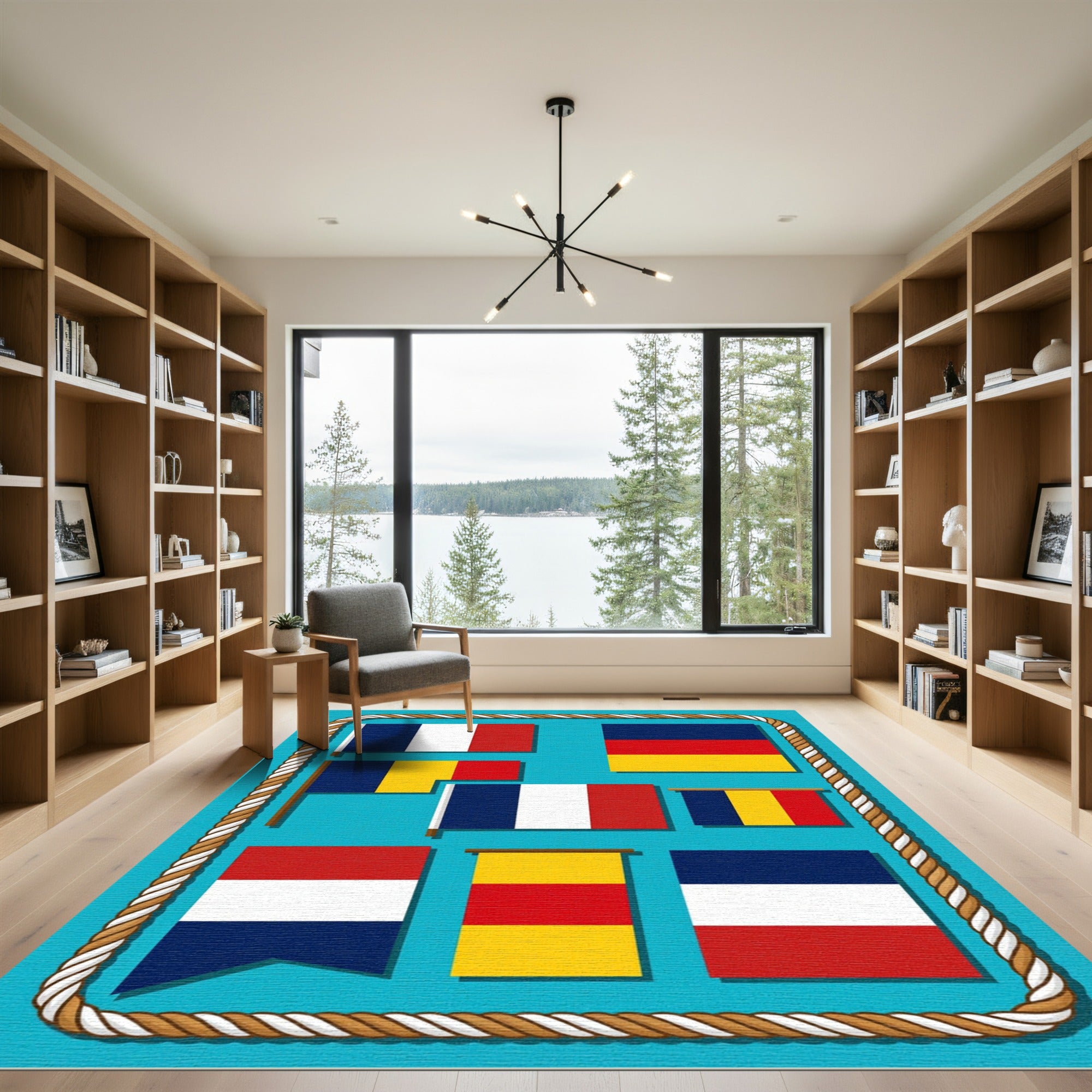 Nautical Flags Composition Blue Background Rug