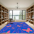 Vibrant Pink Butterfly Swirl Blue Rug