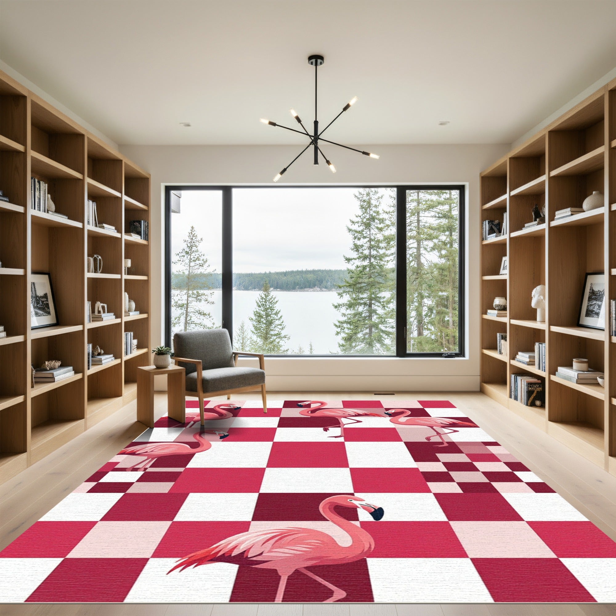 Pink Flamingo Checkerboard Square Rug