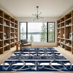 Navy Blue Nautical Anchor Rope Rug