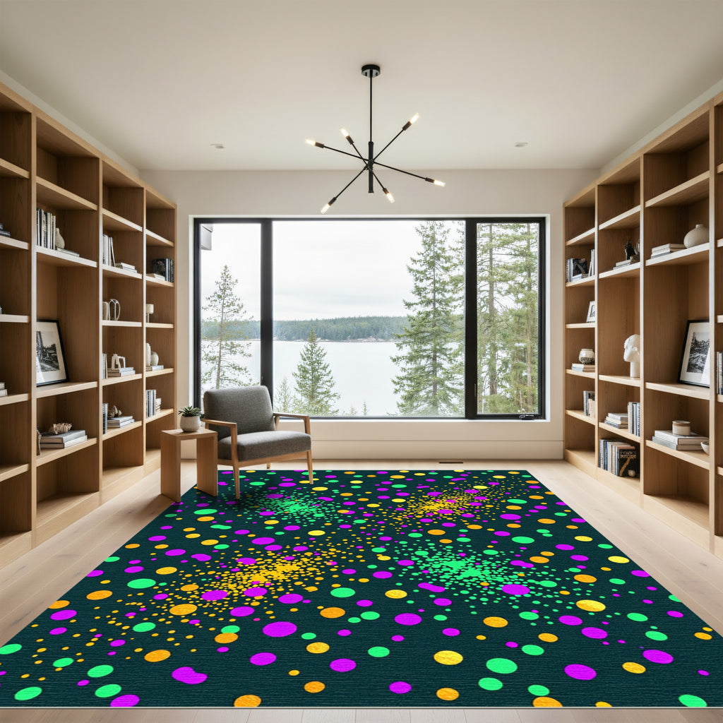 Vibrant Neon Polka Dot Confetti Art Rug