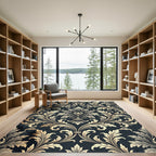 Elegant Charcoal Gold Damask Scroll Rug