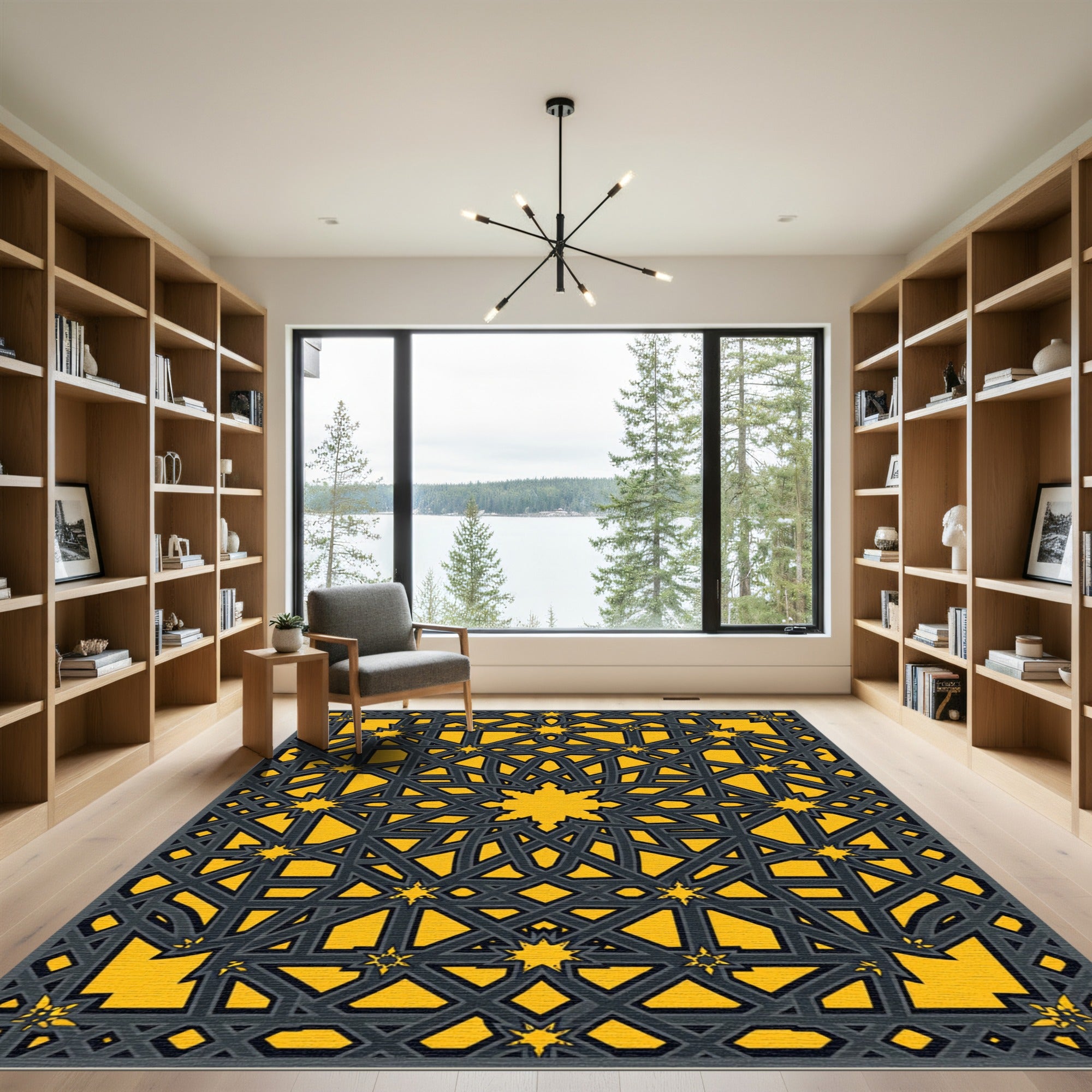 Golden Star Interwoven Geometric Composition Rug