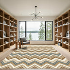 Earthy Chevron Zigzag Brown Blue Rug