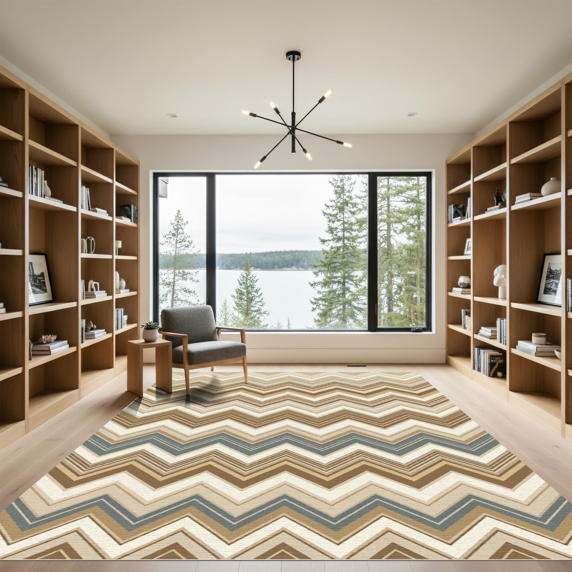 Earthy Chevron Zigzag Brown Blue Rug