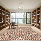 Mid Century Peach and Sage Geometric Grid Rug