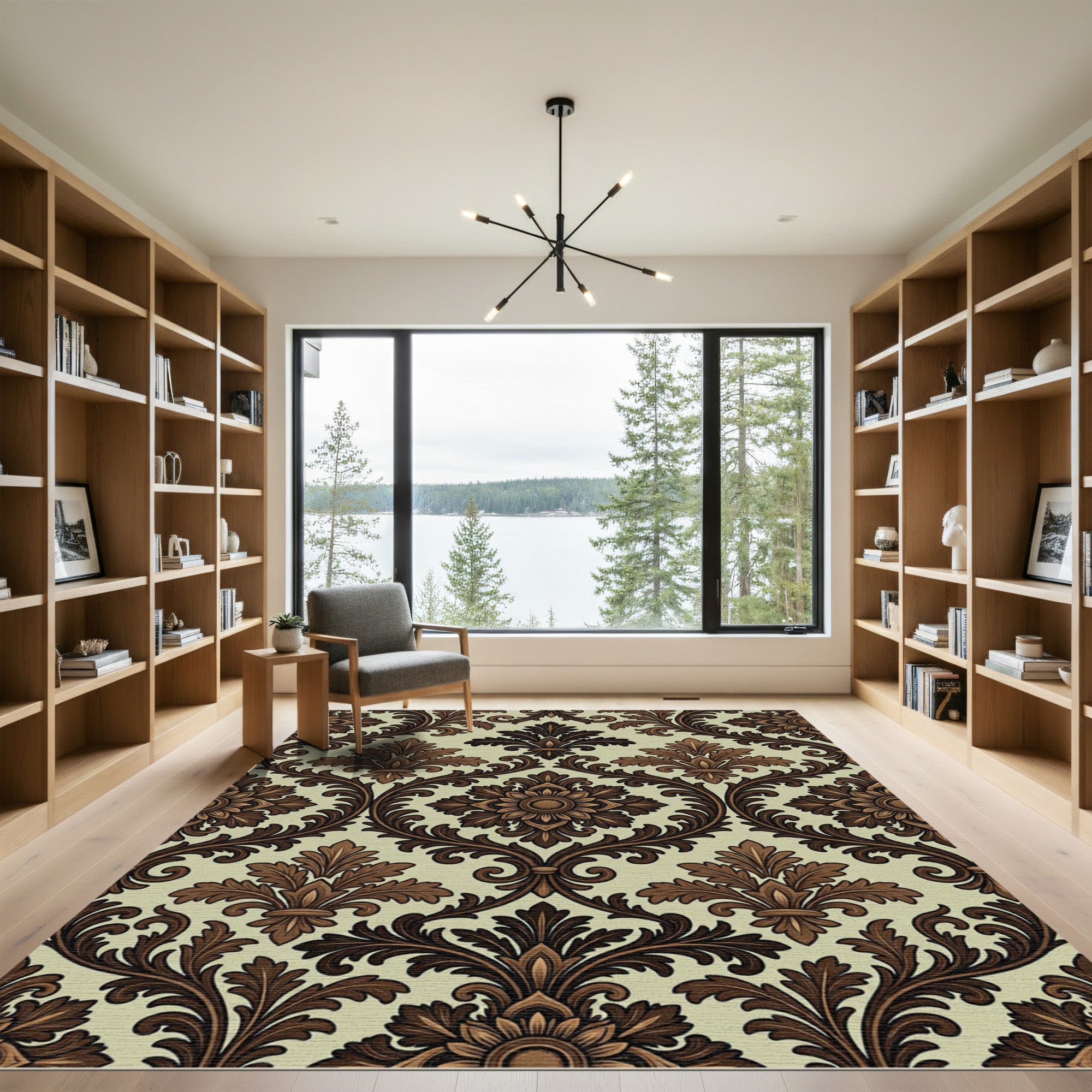 Brown Floral Damask Background Rug