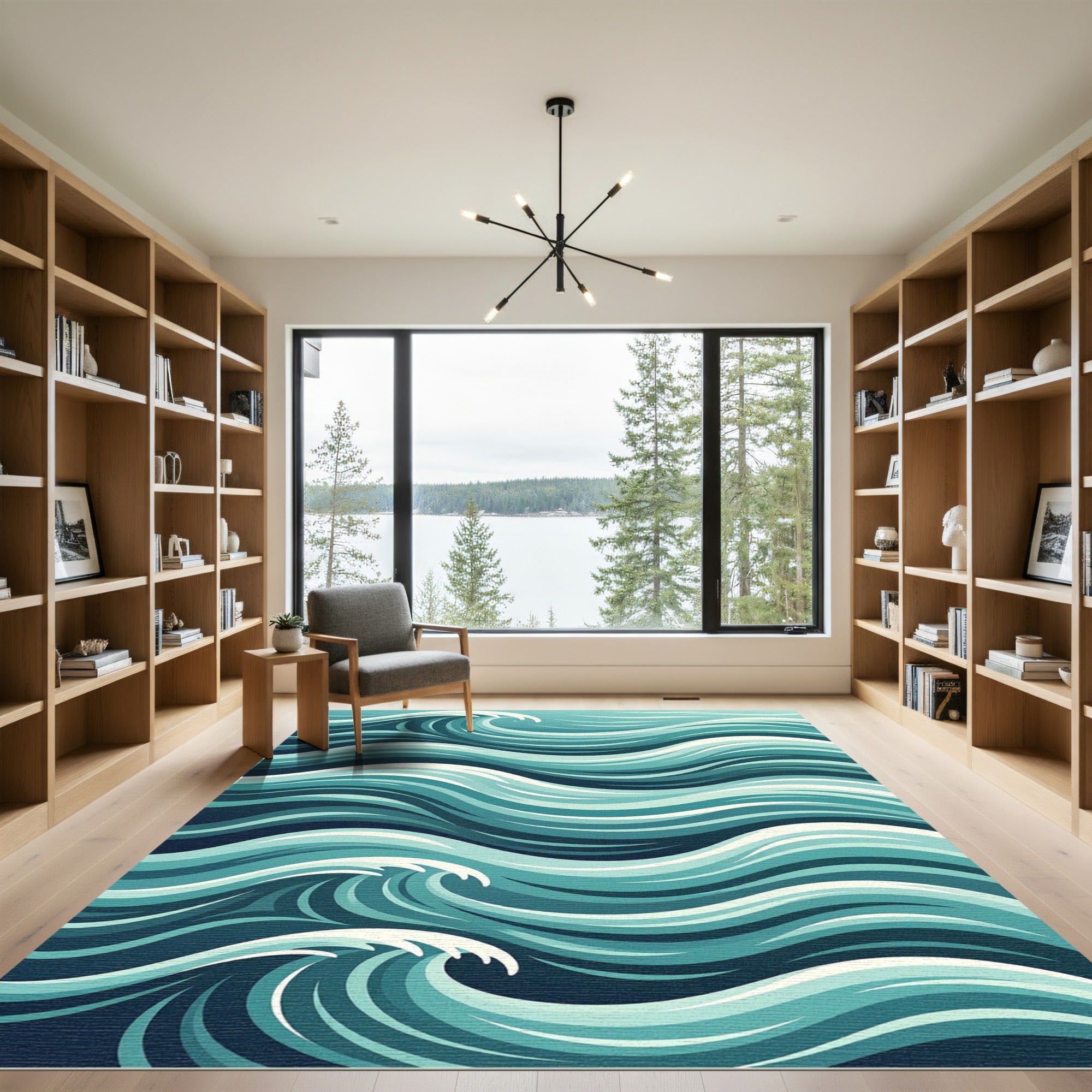 Abstract Teal Ocean Ripple Wave Rug